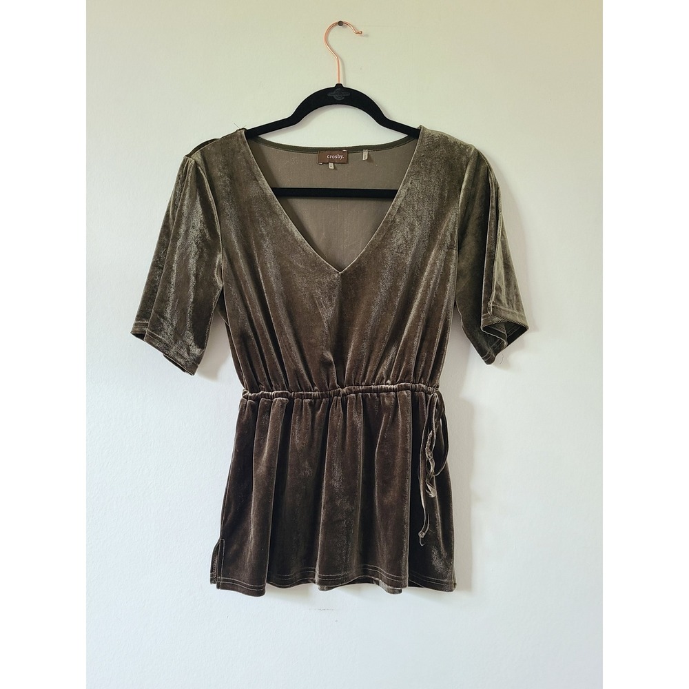 Velvet Olive Green Cinch Waist Fall Top Size M y2k 90s